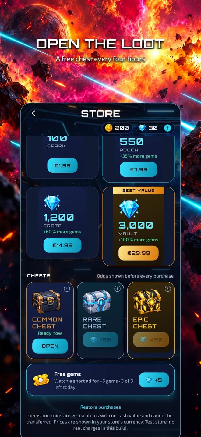 Store: chest odds shown before you open one