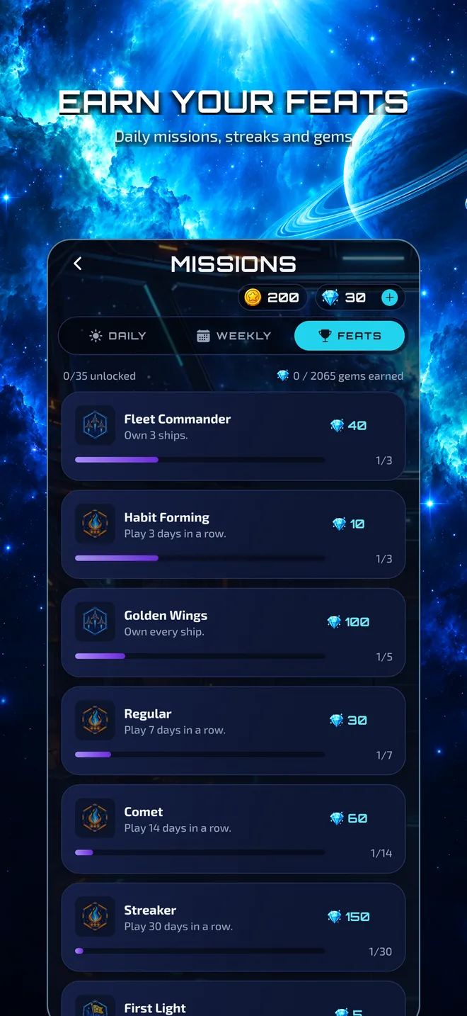 Missions, streaks and 35 achievements