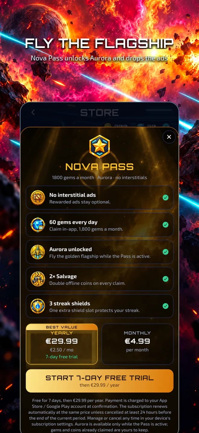 Nova Pass: the Aurora flagship and no ads